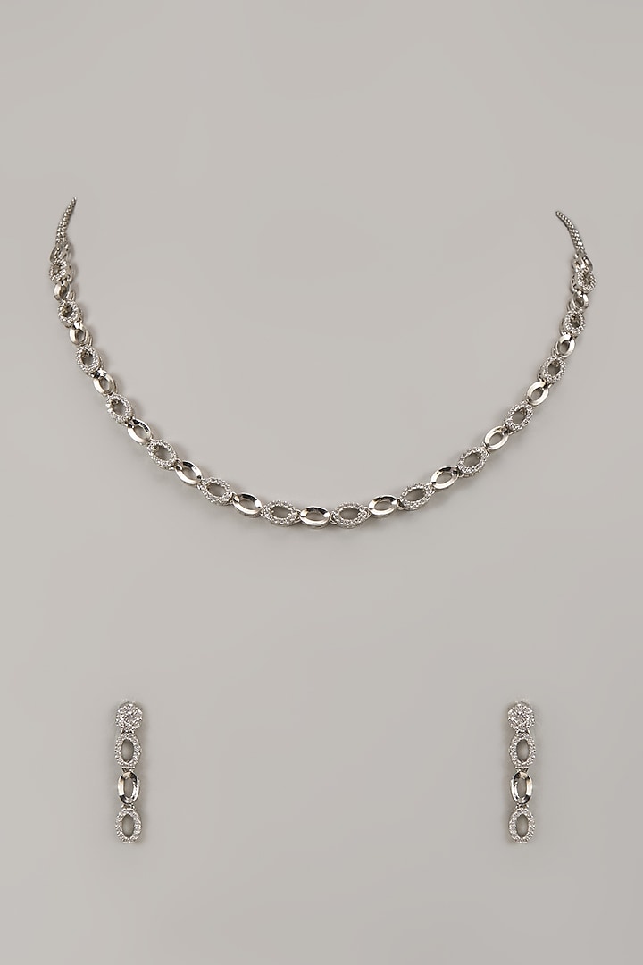 White Rhodium Finish Pearl Handcrafted Necklace Set In Sterling Silver by Aurashni at Pernia's Pop Up Shop