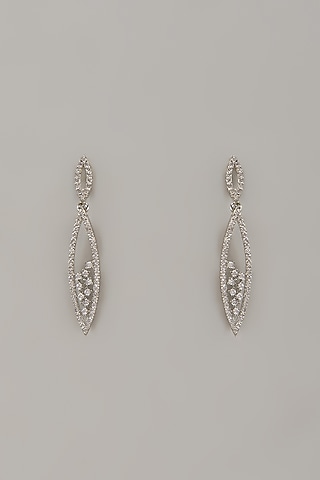 White Rhodium Finish Cubic Zirconia Handcrafted Earrings In Sterling Silver by Aurashni