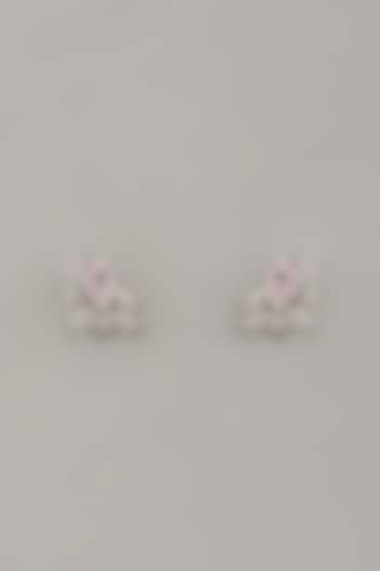 White Rhodium Finish Pink Sapphire Stone Handcrafted Earrings In Sterling Silver by Aurashni at Pernia's Pop Up Shop