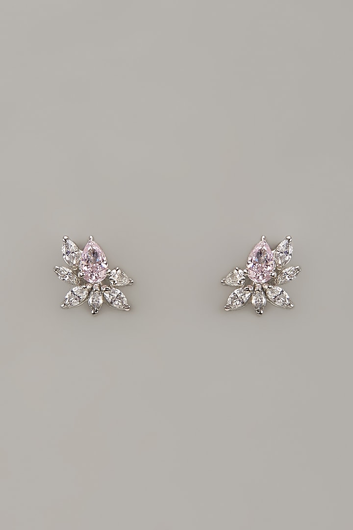 White Rhodium Finish Pink Sapphire Stone Handcrafted Earrings In Sterling Silver by Aurashni at Pernia's Pop Up Shop
