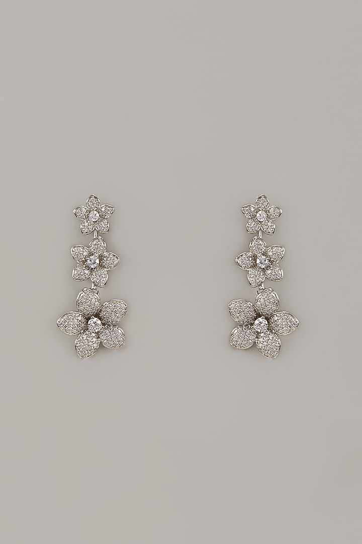 White Rhodium Finish Cubic Zirconia Handcrafted Earrings In Sterling Silver by Aurashni at Pernia's Pop Up Shop