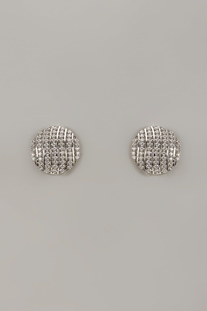 White Rhodium Finish Cubic Zirconia Handcrafted Earrings In Sterling Silver by Aurashni at Pernia's Pop Up Shop