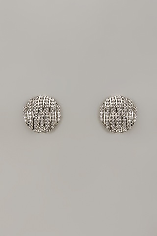 White Rhodium Finish Cubic Zirconia Handcrafted Earrings In Sterling Silver by Aurashni