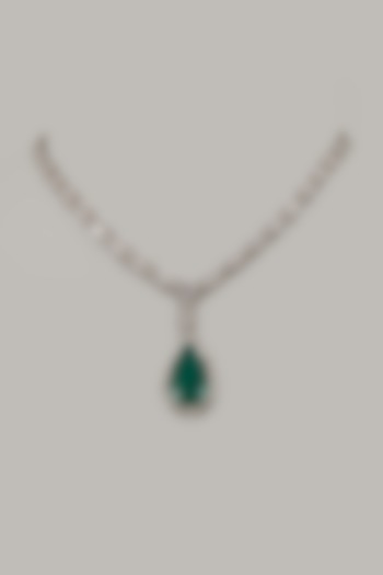 White Rhodium Finish Emerald Stone Handcrafted Necklace In Sterling Silver by Aurashni at Pernia's Pop Up Shop