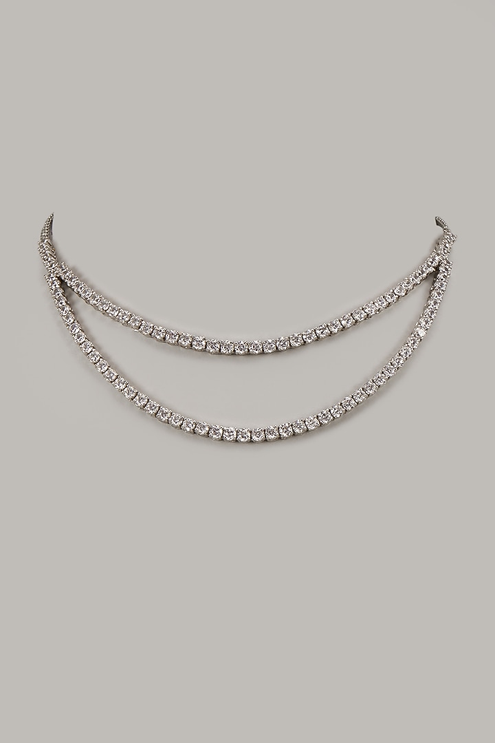 White Rhodium Finish Cubic Zirconia Handcrafted Necklace In Sterling Silver by Aurashni at Pernia's Pop Up Shop