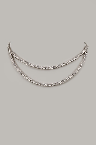 White Rhodium Finish Cubic Zirconia Handcrafted Necklace In Sterling Silver by Aurashni