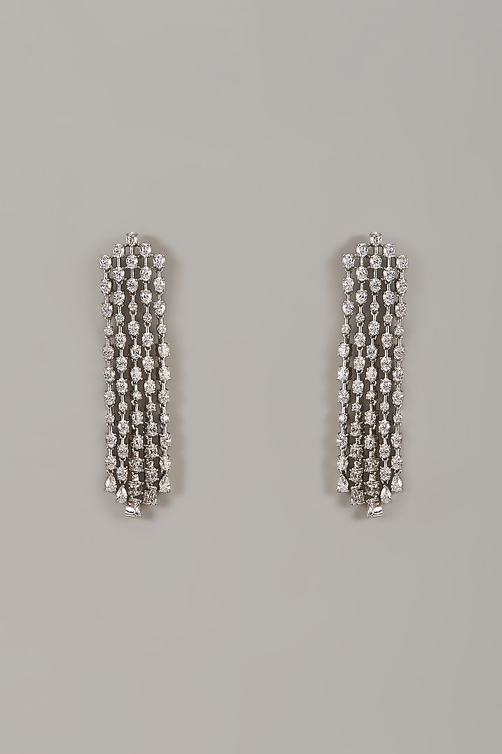 White Rhodium Finish Cubic Zirconia Handcrafted Earrings In Sterling Silver by Aurashni at Pernia's Pop Up Shop