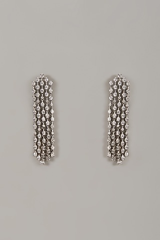 White Rhodium Finish Cubic Zirconia Handcrafted Earrings In Sterling Silver by Aurashni