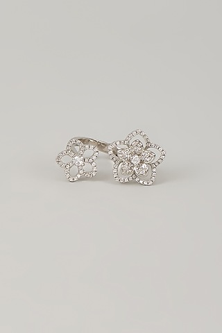 White Rhodium Finish Cubic Zirconia Handcrafted Ring In Sterling Silver by Aurashni