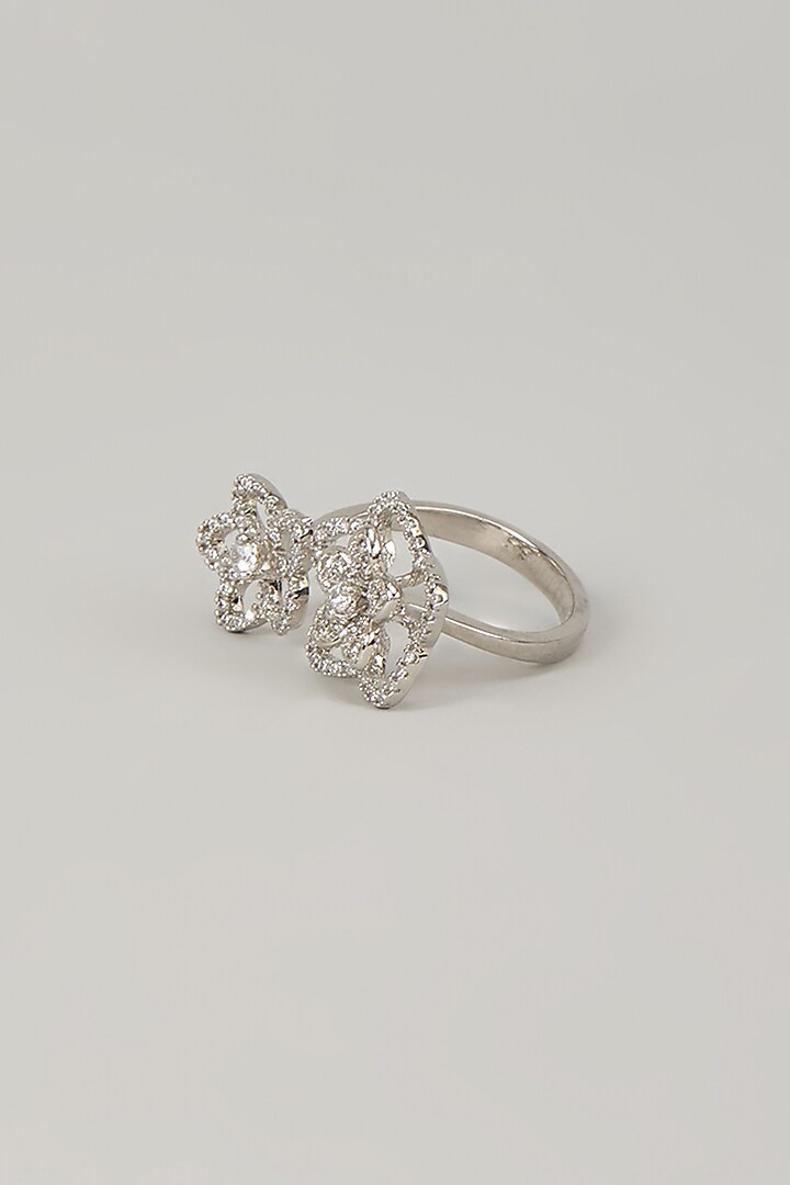White Rhodium Finish Cubic Zirconia Handcrafted Ring In Sterling Silver by Aurashni at Pernia's Pop Up Shop