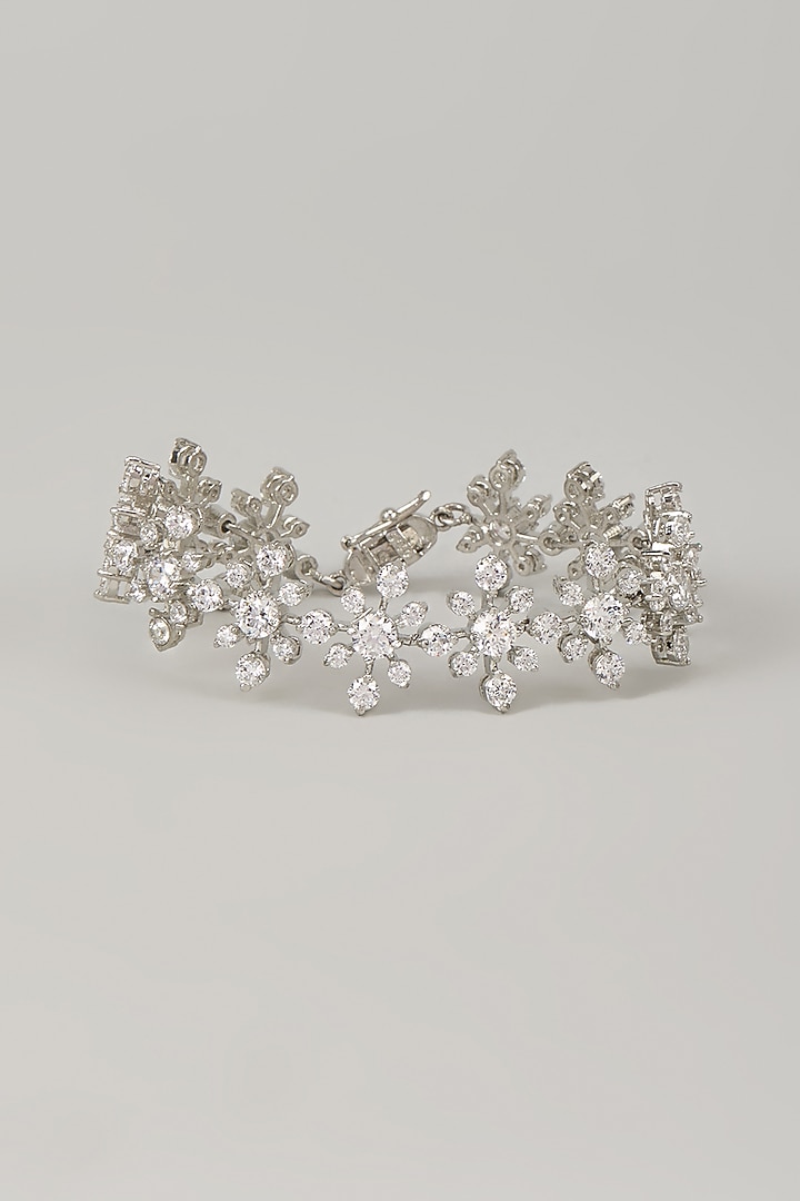 White Rhodium Finish Blue Cubic Zirconia Handcrafted Bracelet In Sterling Silver by Aurashni at Pernia's Pop Up Shop