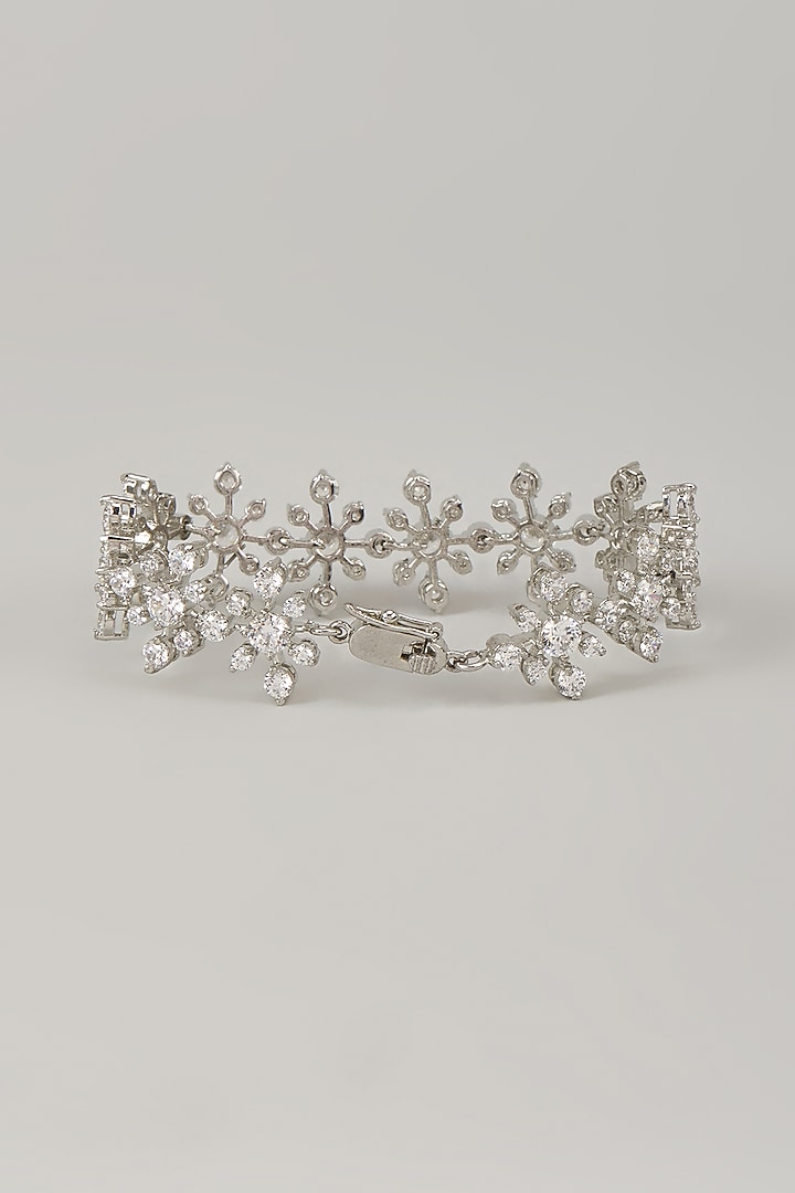 White Rhodium Finish Blue Cubic Zirconia Handcrafted Bracelet In Sterling Silver by Aurashni at Pernia's Pop Up Shop