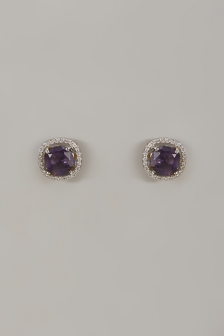 White Rhodium Finish Purple Sapphire Stone Handcrafted Earrings In Sterling Silver by Aurashni at Pernia's Pop Up Shop