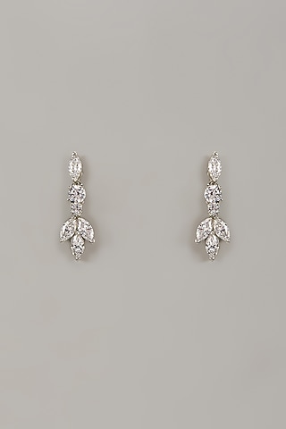 White Rhodium Finish Cubic Zirconia Handcrafted Earrings In Sterling Silver by Aurashni