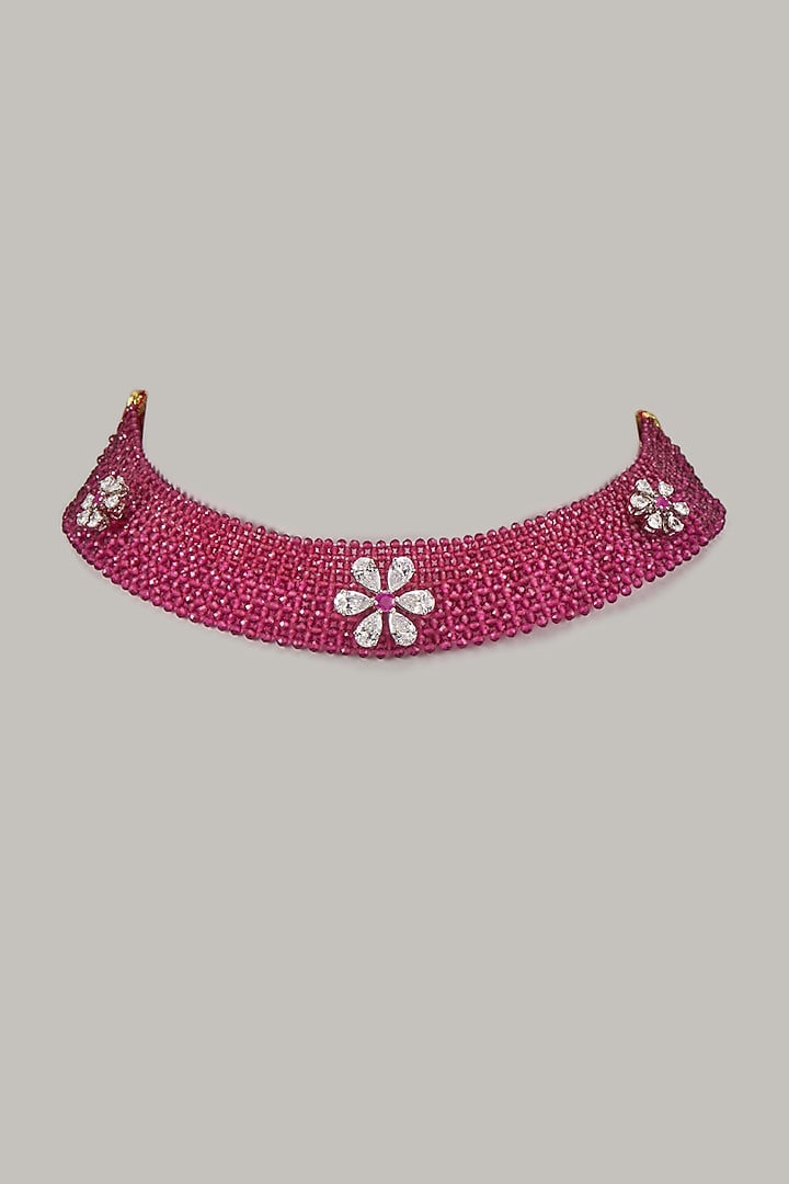 White Rhodium Finish Red Cubic Zirconia Handcrafted Necklace In Sterling Silver by Aurashni at Pernia's Pop Up Shop