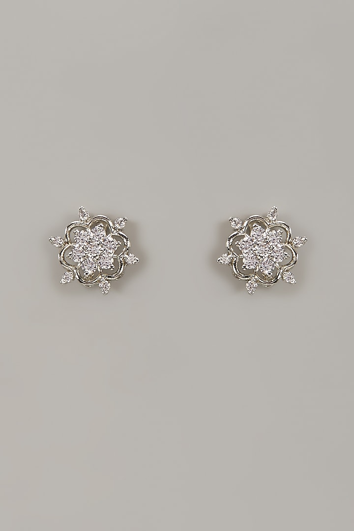 White Rhodium Finish Cubic Zirconia Handcrafted Earrings In Sterling Silver by Aurashni at Pernia's Pop Up Shop