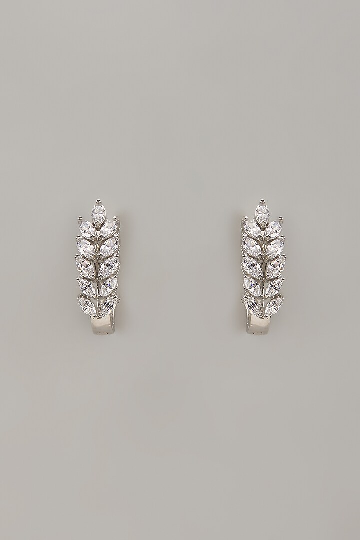 White Rhodium Finish Cubic Zirconia Handcrafted Earrings In Sterling Silver by Aurashni at Pernia's Pop Up Shop