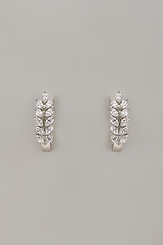 White Rhodium Finish Cubic Zirconia Handcrafted Earrings In Sterling Silver by Aurashni