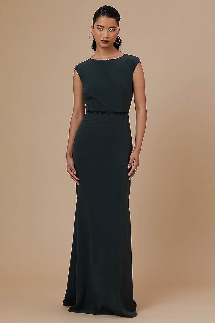 cocktail dress green emerald Perrin Emerald Green Feather Dress High Slit Gown