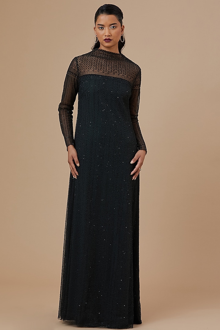 Emerald Green Embroidered Gown by AURUL at Pernia's Pop Up Shop