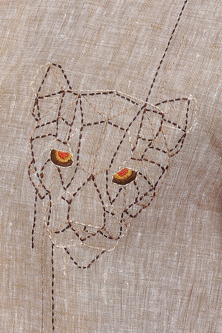 Light Brown Pure Irish Linen Hand Embroidered Party Wear Shirt by ASUKA at Pernia's Pop Up Shop