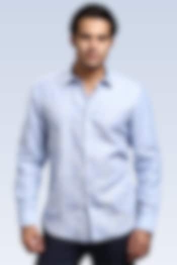 Pale Blue Pure Irish Linen Hand Embroidered Party Wear Shirt by ASUKA at Pernia's Pop Up Shop