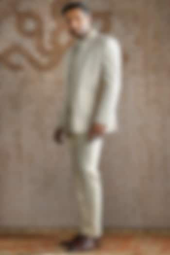 Cream Organza Motif Wedding Bandhgala Set by ASUKA at Pernia's Pop Up Shop