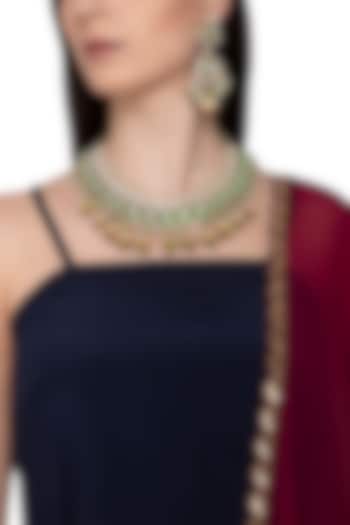 Gold Plated Red & Green Meenakari Necklace Set by Auraa Trends