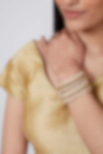 Gold Plated White Stones Kundan Bangles by Auraa Trends