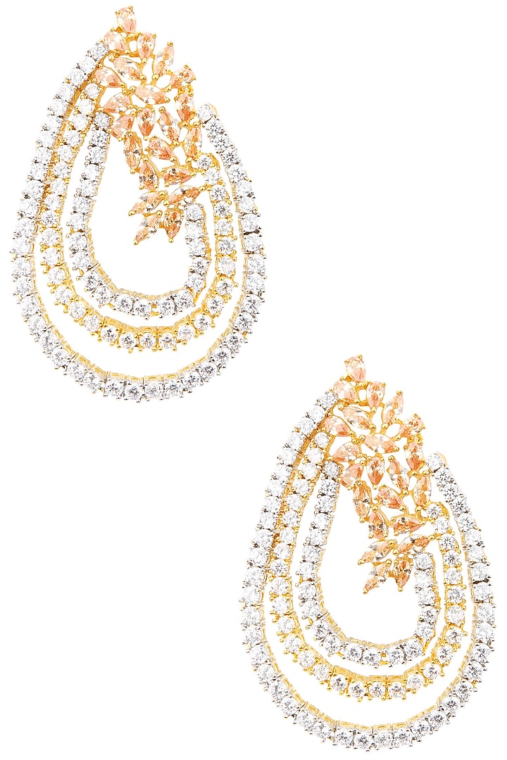 Gold plated pear shaped american diamonds earrings available only at Pernia's Pop Up Shop.
