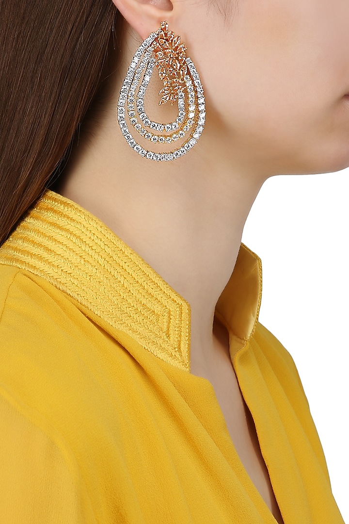 Gold Plated Pear Shaped American Diamonds Earrings by Auraa Trends