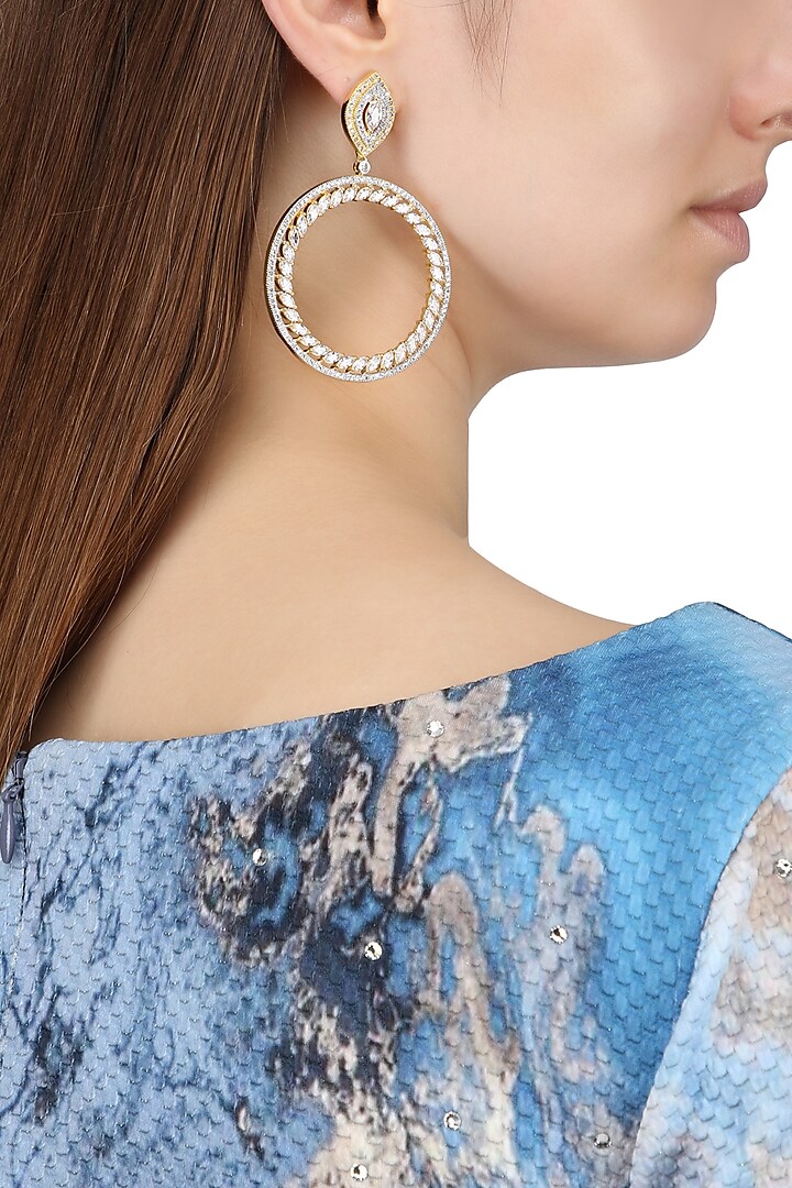 Gold Plated Round Drop American Diamonds Earrings by Auraa Trends