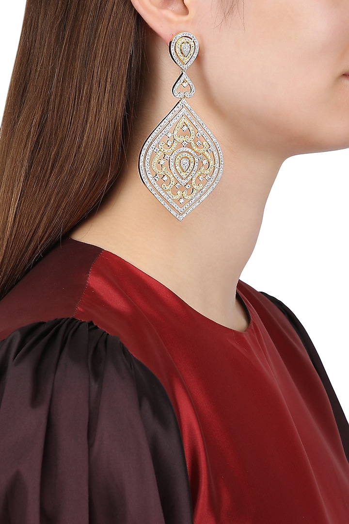 Gold Plated Leaf Shaped Drop Earrings by Auraa Trends