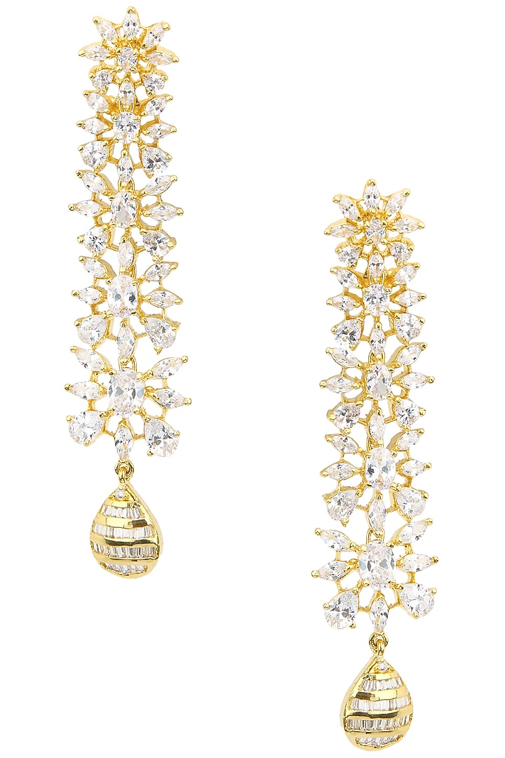 Gold plated american diamonds and textured drop earrings available only at Pernia's Pop Up Shop.