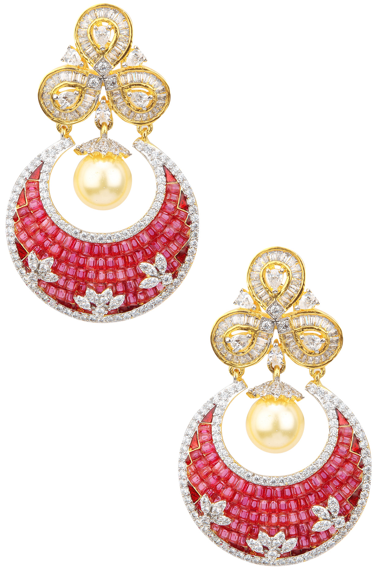 Gold Plated American Diamonds and Semi Precious Stones Earrings by Auraa Trends
