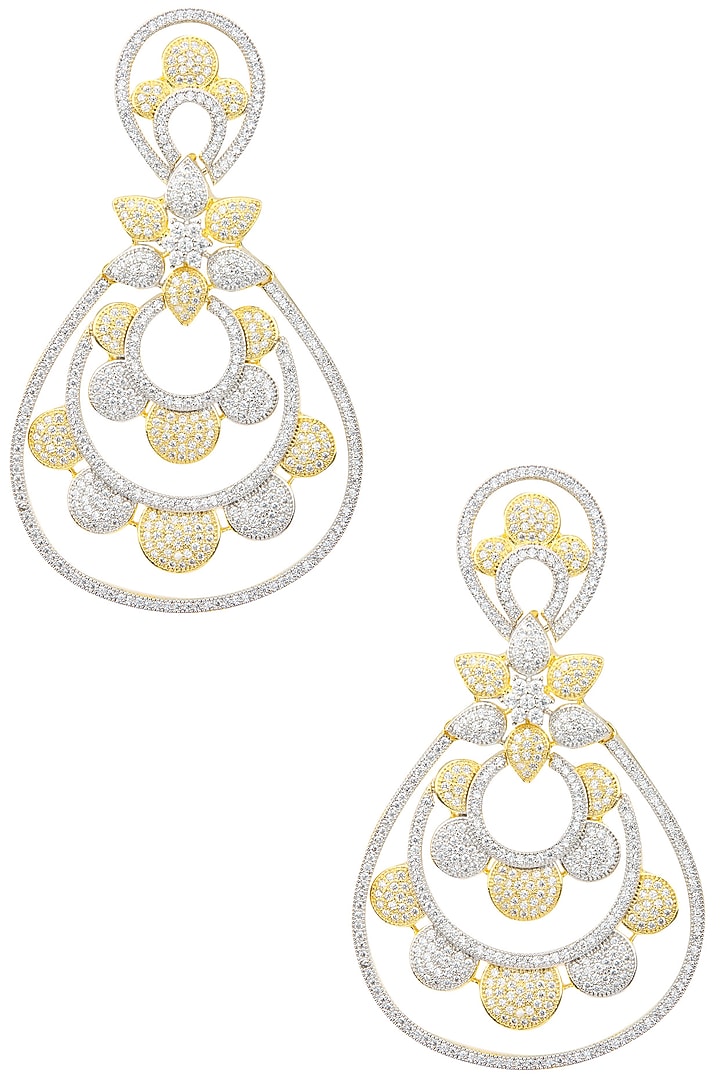 Gold and rhodium dual finish american diamonds earrings available only at Pernia's Pop Up Shop.
