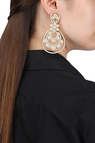 Gold and Rhodium Dual Finish American Diamonds Earrings by Aura Trends