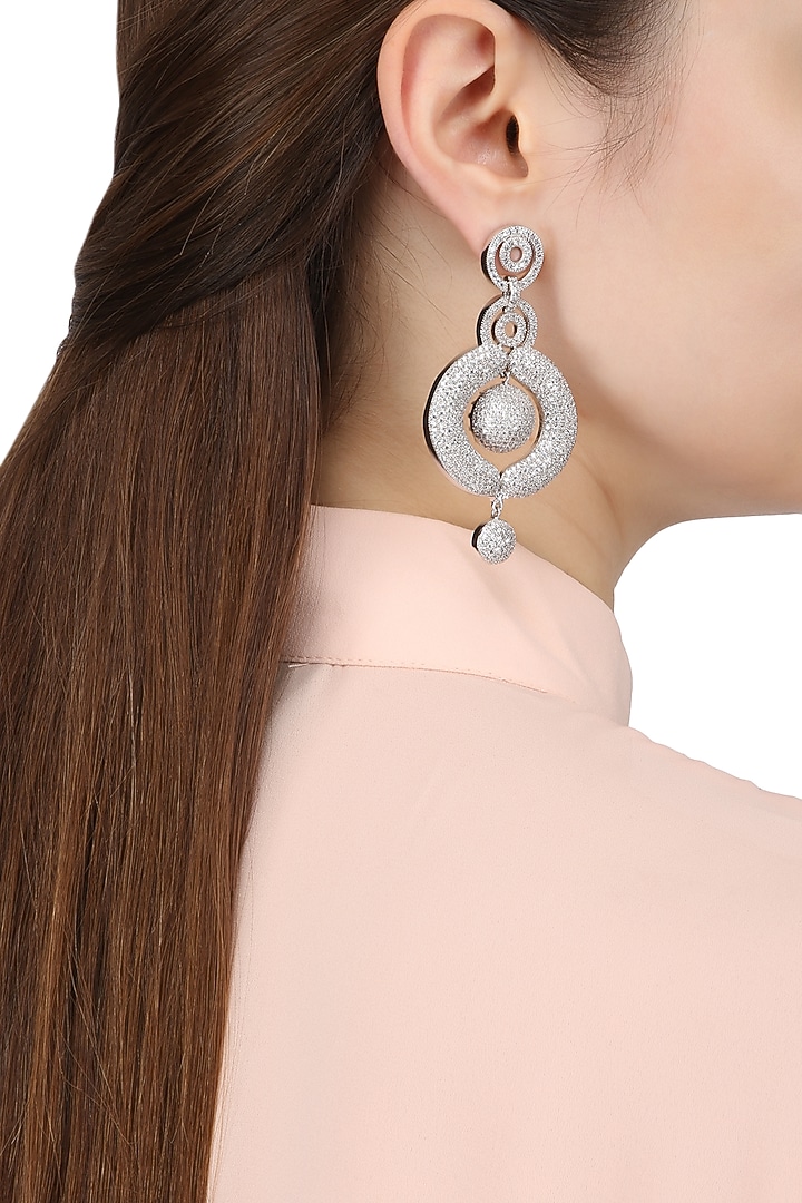 Rhodium finish american diamonds round drop earrings available only at Pernia's Pop Up Shop.