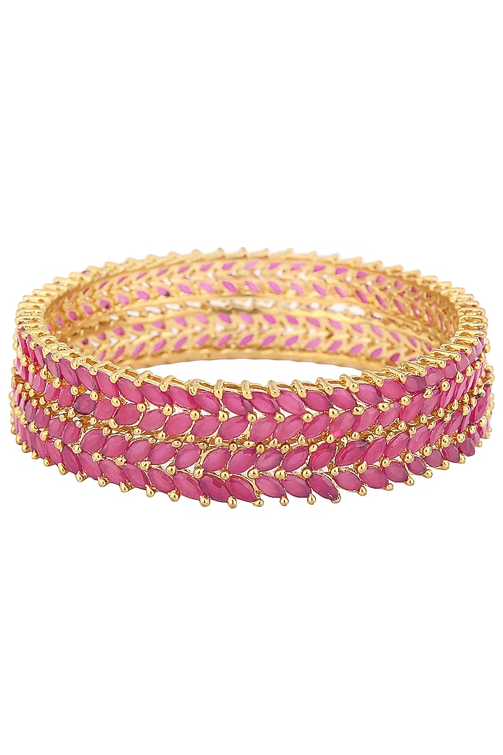 Gold plated american diamonds and stones bangle set available only at Pernia's Pop Up Shop.
