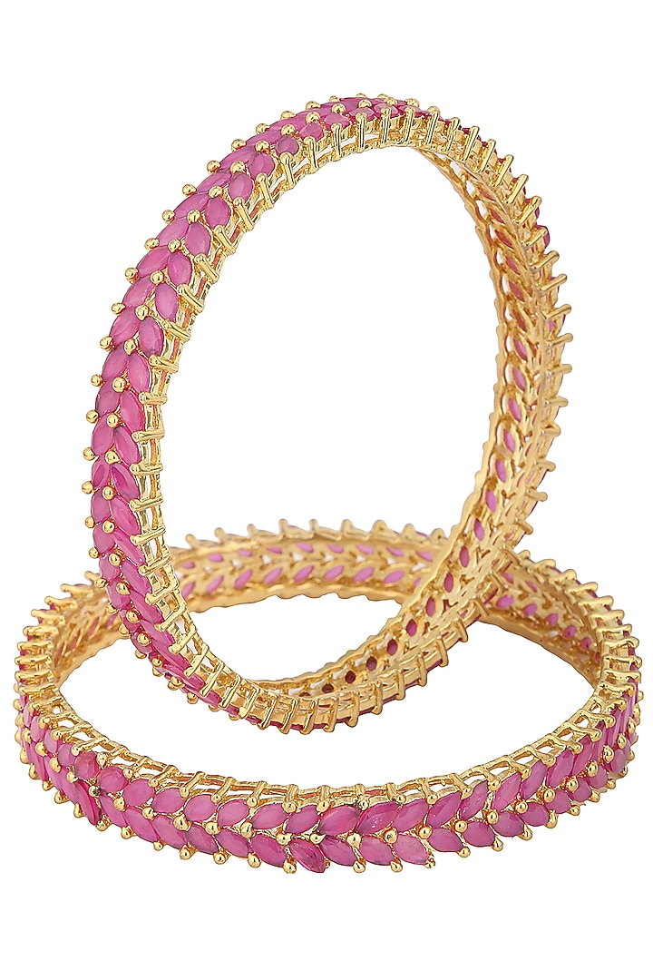 Gold plated american diamonds and stones bangle set available only at Pernia's Pop Up Shop.