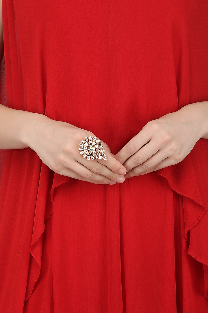 Gold Plated American Diamonds Pear Shaped Ring by Auraa Trends