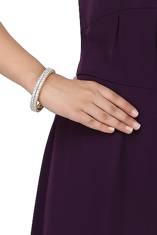Gold Plated American Diamonds Single Line Bangle Set by Aura Trends