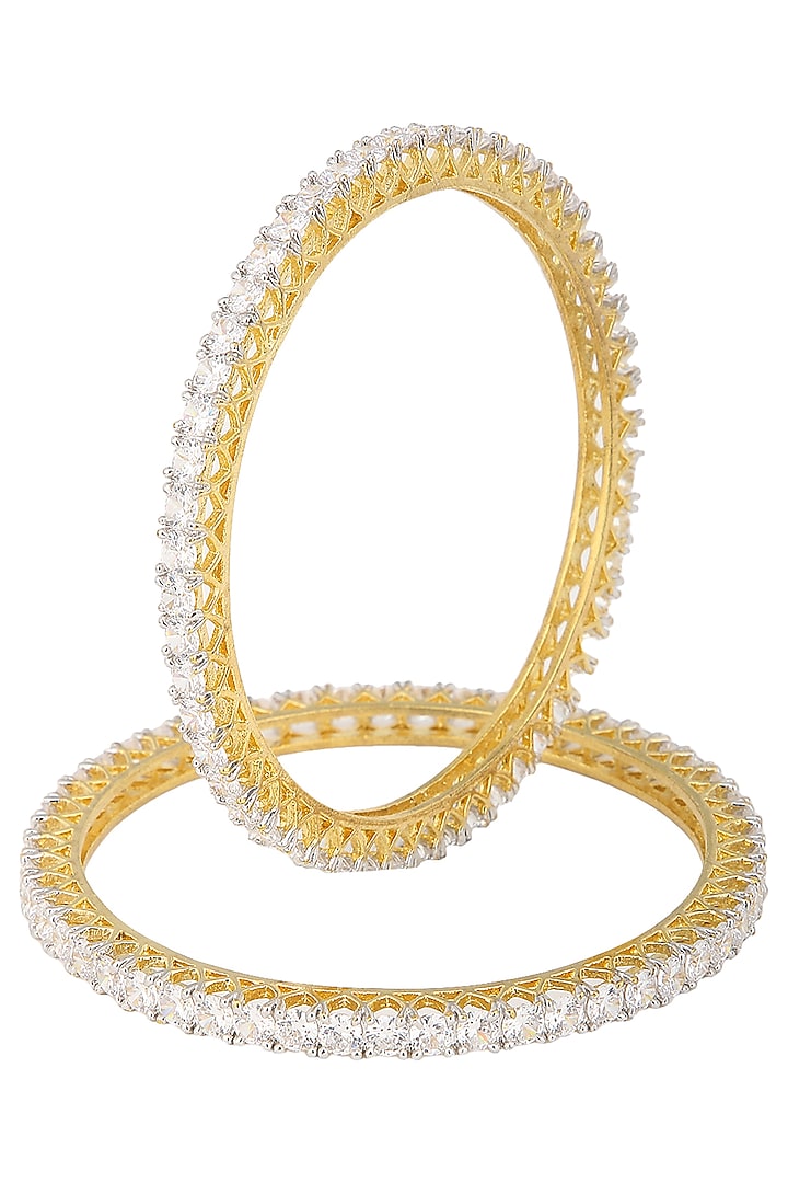 Gold plated american diamonds single line bangle set available only at Pernia's Pop Up Shop.