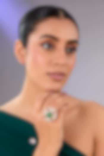 Gold Finish Kundan Polki & Emerald Green Stone Ring by Auraa Trends at Pernia's Pop Up Shop