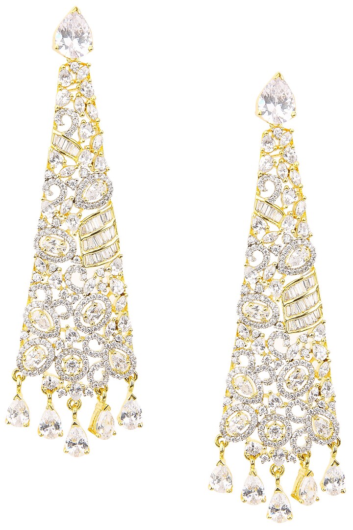 Gold Plated conical shaped American Diamond drop Earrings available only at Pernia's Pop Up Shop.