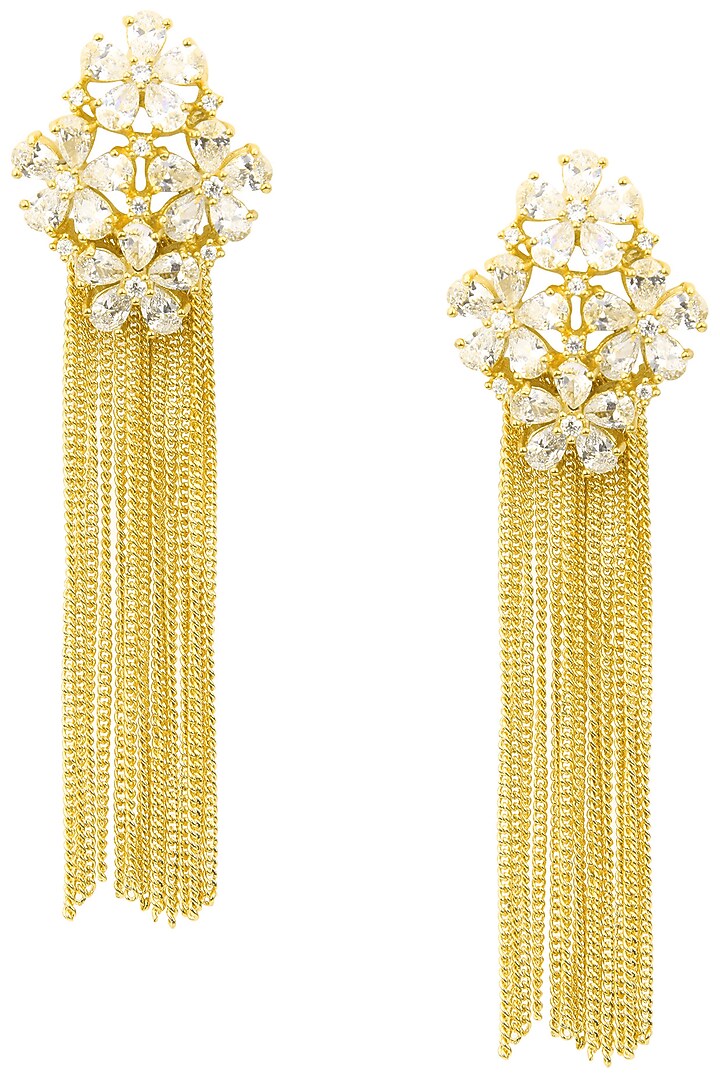 Gold Plated floral American Diamond and chain tassel Earrings available only at Pernia's Pop Up Shop.