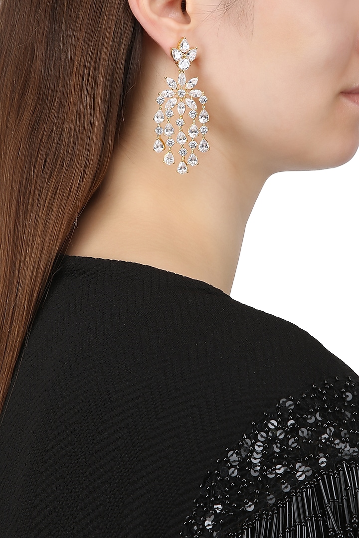 Gold Plated American Diamond Dangler Earrings by Auraa Trends