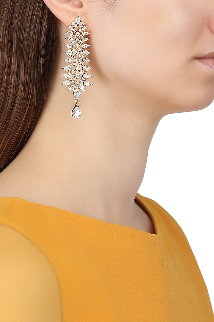 Gold Plated American Diamond Drop Earrings by Auraa Trends