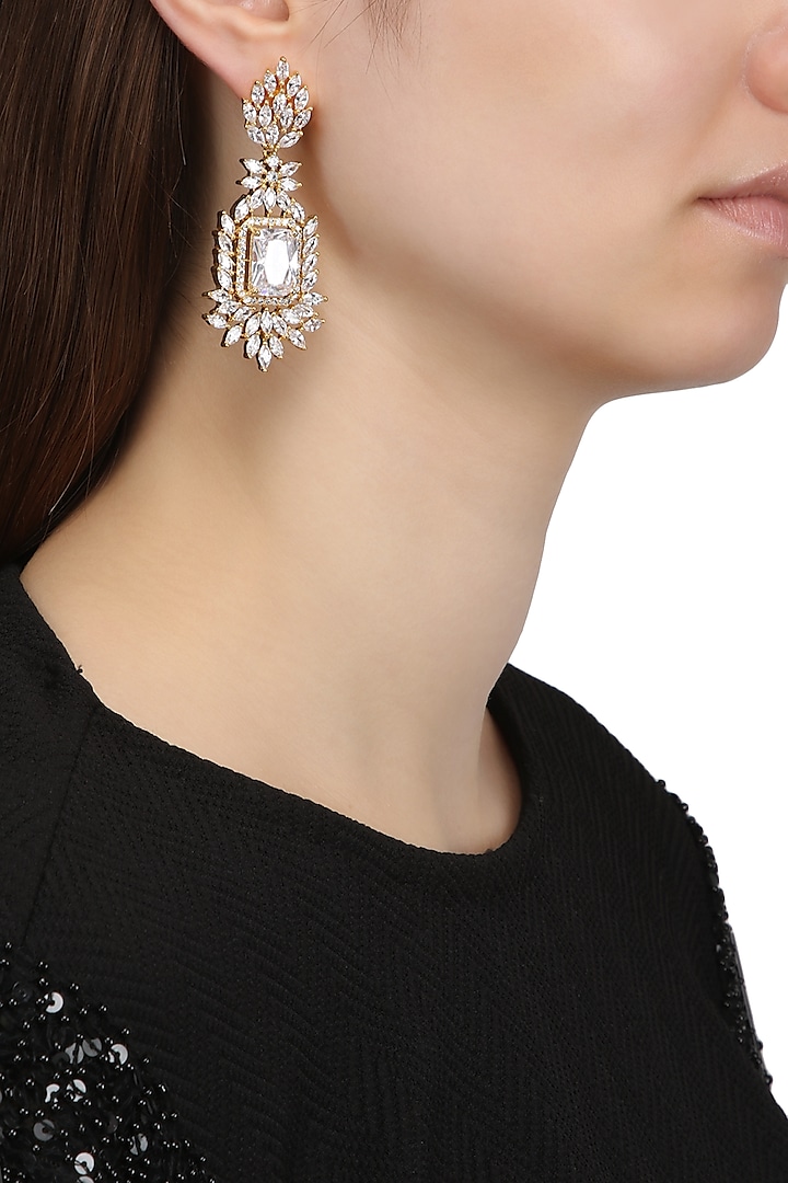 Gold Finish American Diamond Earrings by Auraa Trends