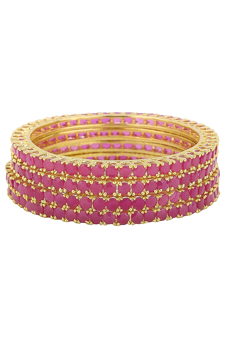 Set of 2 Gold Plated fuschia pink American Diamond bangles available only at Pernia's Pop Up Shop.